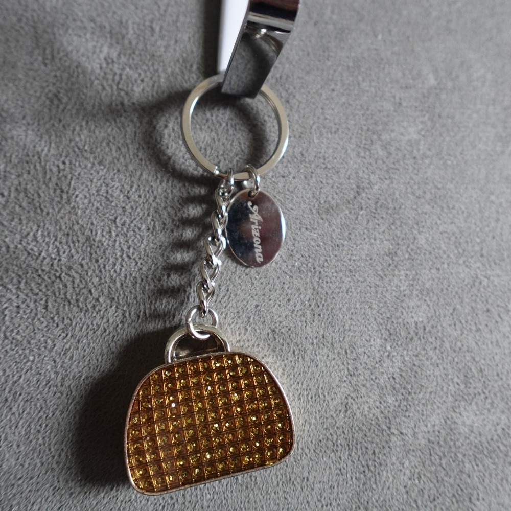 Arizona Photo Keychain Sparkle Yellow Rhinestone Novelty Route 66 Travel